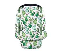Jeiento Housse de siège auto extensible pour bébé - Imprimé cactus - Multi-usage - Pour siège auto et allaitement, écharpe d'allaitement, poussette et chaise haute pour bébé fille