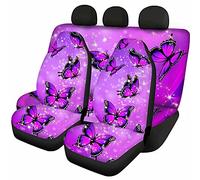 Jeiento Housse de siège avant et arrière pour femme, motif papillon, housse de siège confortable en tissu élastique, housse de siège pour décoration de voiture, violet