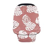 Jeiento Housses de siège de voiture pour bébé, motif feuilles de palmier rose pour allaitement, auvent de siège de voiture pour fille, housse de siège de voiture pour bébé