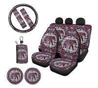 Jeiento Lot de 10 housses de siège avant universelles pour banquette arrière et dossier Motif éléphant bohème Violet