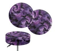 Jeiento Lot de 2 housses de coussin de tabouret rond motif chauve-souris d'Halloween extensibles et élastiques pour tabouret de bar et salon (35,6 à 40,6 cm)