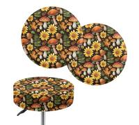 Jeiento Lot de 2 housses de siège de tabouret rond à motif tournesol champignon - Housses de protection lavables et élastiques douces pour tabourets de bar - 30,5 à 35,6 cm