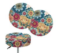 Jeiento Lot de 2 housses de tabouret de bar à motif floral mandalas extensibles avec bande élastique douces et amovibles pour chaise de club 35,6 à 40,6 cm