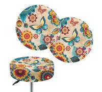 Jeiento Lot de 2 housses de tabouret de bar abstraites avec fleurs et papillons - Housses de protection extensibles et anti-poussière pour café, club, chaise ronde, 35,6 à 40,6 cm