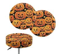 Jeiento Lot de 2 housses de tabouret de bar en forme de citrouille orange avec bande élastique - Housses de protection anti-poussière pour bar, café, club, tabouret rond, décoration d'Halloween, 35,6