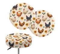 Jeiento Lot de 2 housses de tabouret de bar rondes à motif de fleur jaune pour ferme, anti-poussière, douces, antidérapantes, extensibles, 33 à 38 cm