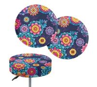 Jeiento Lot de 2 housses de tabouret de bar rondes amovibles avec bande élastique pour maison, café, restaurant - 33 à 38,1 cm