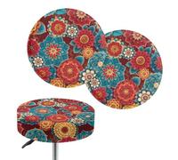 Jeiento Lot de 2 housses de tabouret de bar rondes avec bande élastique pour la maison, le jardin, la cuisine, 30,5 à 35,6 cm, motif floral abstrait hippie