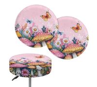 Jeiento Lot de 2 housses de tabouret de bar rondes extensibles avec bande élastique douce pour chaises de salle à manger, tabouret de jardin, 35,6 à 40,6 cm
