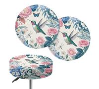 Jeiento Lot de 2 housses de tabouret rondes amovibles et élastiques pour maison, librairie, café, restaurant - Motif fleurs et colibris (33 à 38 cm)