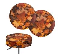 Jeiento Lot de 2 housses de tabouret rondes d'automne 3D en feuille d'érable - Housses élastiques et anti-poussière - Housses de tabouret de bar amovibles pour chaises de salle à manger, décoration de