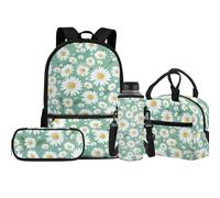 Jeiento Lot de 4 sacs d'école avec sac à déjeuner isotherme, sac à crayons, porte-bouteille d'eau pour enfants, garçons et filles, Marguerite blanche., Taille unique, Sacs à dos de jour