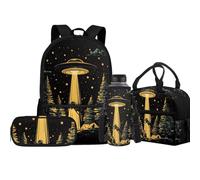 Jeiento Lot de 4 sacs d'école avec sac à déjeuner isotherme, sac à crayons, porte-bouteille d'eau pour enfants, garçons et filles, gris, Taille unique, Sacs à dos de jour