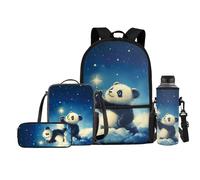 Jeiento Lot de 4 sacs d'école pour enfants - Sac à dos avec sac à déjeuner, trousse à crayons, porte-bouteille d'eau, Galaxy Panda, Taille unique, Sacs à dos de jour