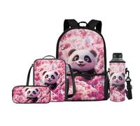 Jeiento Lot de 4 sacs d'école pour enfants - Sac à dos avec sac à déjeuner, trousse à crayons, porte-bouteille d'eau, Fleurs de cerisier Panda Floral, Taille unique, Sacs à dos de jour