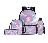Jeiento Lot de 4 sacs d'école pour enfants - Sac à dos avec sac à déjeuner, trousse à crayons, porte-bouteille d'eau, Adorable Axolotl., Taille unique, Sacs à dos de jour