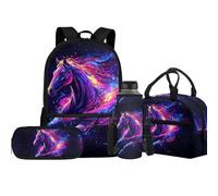 Jeiento Lot de 4 sacs d'école pour garçons et filles de 43,2 cm avec sac à déjeuner isotherme, trousse à crayons, porte-bouteille d'eau, sac à dos de voyage pour enfant, Galaxy Horse, Taille unique
