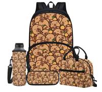 Jeiento Lot de 4 sacs d'école pour garçons et filles de 43,2 cm avec sac à déjeuner isotherme, trousse à crayons, porte-bouteille d'eau, sac à dos de voyage pour enfant, Thème Capybara marron, Taille
