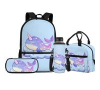 Jeiento Lot de 4 sacs d'école pour garçons et filles de 43,2 cm avec sac à déjeuner isotherme, trousse à crayons, porte-bouteille d'eau, sac à dos de voyage pour enfant, Baleine de dessin animé