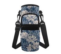 Jeiento Lotus Porte-bouteille d'eau avec sangle et poches, style chinois, pour le camping, la randonnée, le cyclisme, la pêche, les voyages, le sport