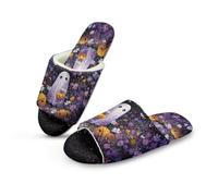 Jeiento Pantoufles à bout ouvert pour homme et femme - Chaussures d'Halloween et de Noël confortables à enfiler - Pantoufles plates pour invités ou spa, Fantôme floral esthétique, 37/38 EU