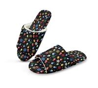 Jeiento Pantoufles à bout ouvert pour homme et femme - Chaussures d'Halloween et de Noël confortables à enfiler - Pantoufles plates pour invités ou spa, Lumières colorées de Noël, 35.5/36.5 EU