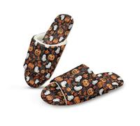 Jeiento Pantoufles à bout ouvert pour homme et femme - Chaussures d'Halloween et de Noël confortables à enfiler - Pantoufles plates pour invités ou spa, Fantôme et citrouille, 37/38 EU