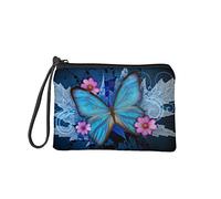 Jeiento Petit porte-monnaie pour femme et fille - Sac à main à fermeture éclair - Cadeau d'anniversaire, Papillon bleu, S, Pochette pour pièces de monnaie