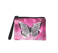 Jeiento Petit porte-monnaie pour femme et fille - Sac à main à fermeture éclair - Cadeau d'anniversaire, Papillon rose, S, Pochette à monnaie