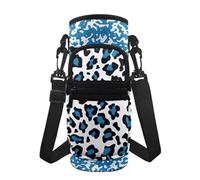 Jeiento Porte-bouteille tendance imprimé léopard bleu avec sangle pour femme et homme pour la marche, la randonnée, le camping, la salle de sport