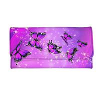 Jeiento Portefeuille en cuir pour femme, organiseur de cartes à trois volets pour voyage, style long, papillon, violet, taille L, violet