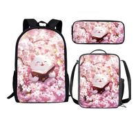 Jeiento Sac à dos 3 en 1 pour enfants filles et garçons - Sac à déjeuner isotherme - Trousse à crayons - Ensemble de sacs à livres préscolaires, Lovely Cats, Taille unique, Sacs à dos de jour