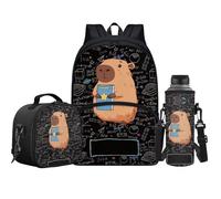 Jeiento Sac à dos 3 pièces pour enfants, garçons et filles, sac d'école primaire avec boîte à déjeuner isotherme et porte-bouteille d'eau, Dessin animé Capybara, Taille unique, Sacs à dos de jour