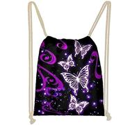 Jeiento Sac à dos avec cordon de serrage pour homme et femme, Papillon violet, S