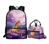 Jeiento Sac à dos de grande capacité pour enfants garçons et filles - Sac à déjeuner et sac à dos de voyage pour adultes et adolescents, Cheval papillon fleur lavande, Taille unique, Sacs à dos de
