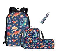 Jeiento Sac à dos d'école dinosaure pour enfants avec sac à déjeuner, trousse à crayons, porte-clés 4 pièces, Dino., L, Sac à dos décontracté