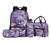 Jeiento Sac d'école avec motif loup pour garçon et fille avec boîte à déjeuner isotherme, trousse à crayons, housse pour bouteille d'eau de sport, sac à livres préscolaire, koala, Taille unique, Sacs