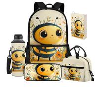 Jeiento Sac d'école léger et décontracté pour enfants, garçons et filles, avec sac à déjeuner, trousse à stylos, housse de protection pour bouteille d'eau, abeille, Taille unique, Sacs à dos de jour