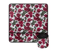 Jeiento Tapis de machine à coudre antidérapant avec poches - Tapis de protection en polyester imperméable pour machine à coudre - Tapis silencieux pour réduire le bruit, Motif roses - Rouge,