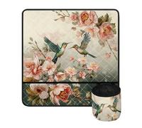 Jeiento Tapis de machine à coudre antidérapant avec poches - Tapis de protection en polyester imperméable pour machine à coudre - Tapis silencieux pour réduire le bruit, Colibri floral rétro, Taille