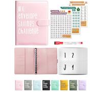 JEJA Défi D'épargne Livre, Budget Planner, Savings Challenge €5,050 Organisateur, Étiquettes autocollantes, Stylos effaçables, Rose