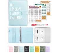 JEJA Défi D'épargne Livre, Budget Planner, Savings Challenge €5,050 Organisateur, Étiquettes autocollantes, Stylos effaçables, Bleu ciel