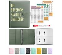 JEJA Défi D'épargne Livre, Budget Planner, Savings Challenge €5,050 Organisateur, Étiquettes autocollantes, Stylos effaçables, Vert foncé