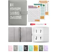 JEJA Défi D'épargne Livre, Budget Planner, Savings Challenge €5,050 Organisateur, Étiquettes autocollantes, Stylos effaçables, Gris