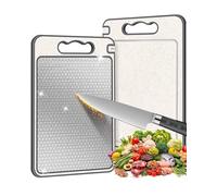 JEJA Planche a Decouper Inox, Planche à Découper Double Face pour La Cuisine, Design en Maille Résistant aux Rayures, Enveloppe en Silicone Antidérapante, Rainure pour Le Jus