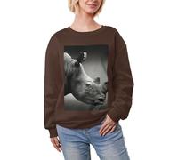 JEJEA Afrique du Sud Rhino Imprimé Hiver Polaire Doublé Chaud Décontracté Hauts Surdimensionnés Manches Longues Pull Mode Sweatshirt, café, L