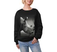 JEJEA Afrique du Sud Rhino Imprimé Hiver Polaire Doublé Chaud Décontracté Hauts Surdimensionnés Manches Longues Pull Mode Sweatshirt, Noir , XS