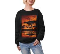 JEJEA Afrique Girafe Majestic Tree Print Hiver Polaire Doublé Chaud Décontracté Hauts Femmes Oversize Manches Longues Pull Mode Sweatshirt, Noir , L
