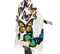 JEJEA Beau châle à franges en faux cachemire imprimé papillon - Écharpe d'hiver chaude pour femme, douce et confortable pour temps froid