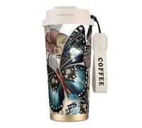 JEJEA Belles tasses isothermes en acier inoxydable avec impression papillon, double paroi, tasse à café de voyage pour la maison et le bureau